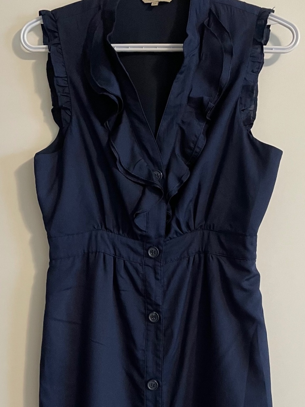 RW&CO. Sleeveless Navy Blue Ruffled Shirt Dress